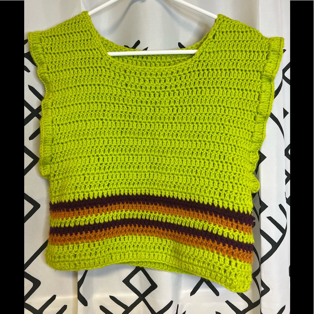 Vintage 60s 70s Style Green Crochet Top Hippie Festival Wear Boho Chic Style